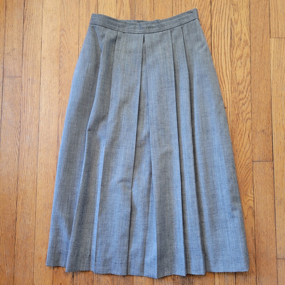 Vintage Grey Plaid Pleated Midi Skirt High‎ Waist Pockets USA 10 Academia Twee